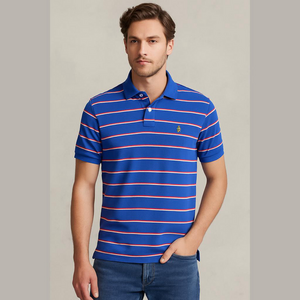 Polo Ralph Lauren Men's Classic Fit Polo Shirt, Size L, Blue with Red Stripes